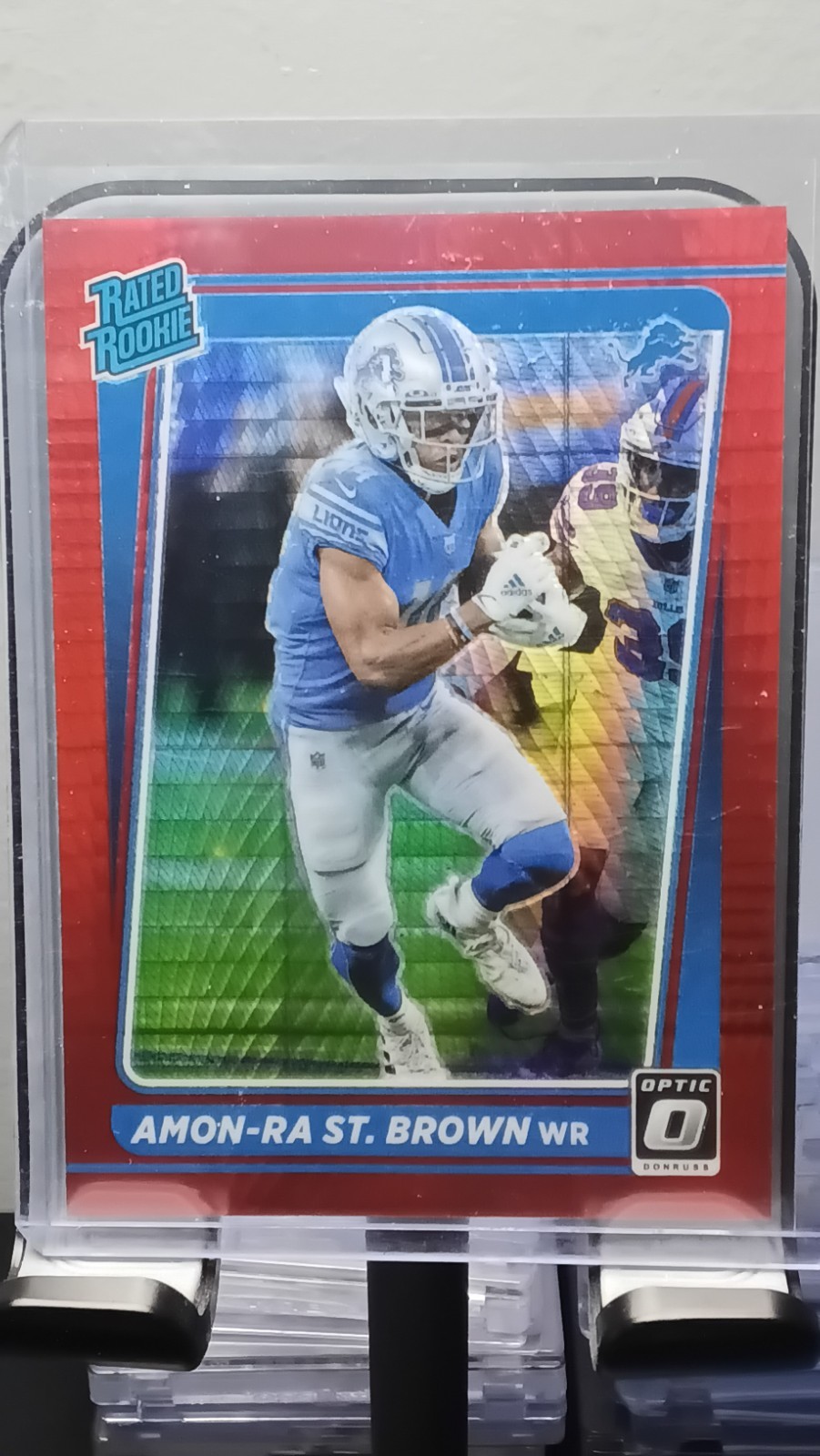 2021 Donruss Optic Amon-Ra St. Brown RC Rated Rookie Red Hyper Prizm #228 Lions