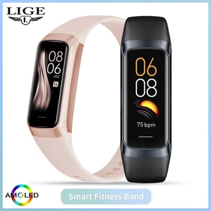LIGE Bande Amoled Smart Fitness Tracker pour les hommes Femmes Heart Rate Blood Waterproof
