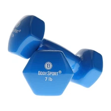 Body Sport Vinyl Coated Dumbbell – Exercises – Strength Training - 7 lb Pair