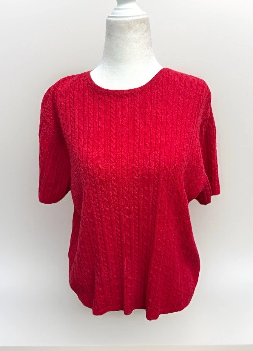 Pendleton Sweater Red Cable Knit Short Sleeve 100… - image 1