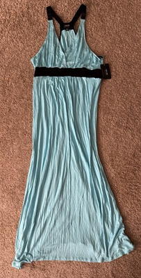 #ad Nicole Miller Aqua Blue Sleeveless Raverback Maxi Dress Sz L NEW $12.00