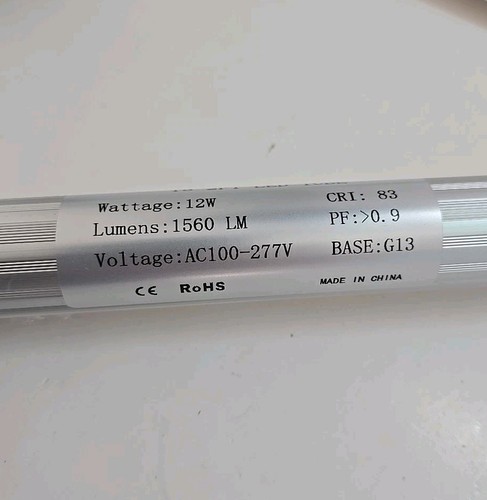 LED Tub Replacement T8 2ft (4x Pak)- 12W - 1560 Lumens - Base G13 - AC100 - 277V - Picture 3 of 6