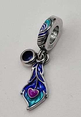 925 Sterling Silber bunte Pfauenfeder Charm Anhänger