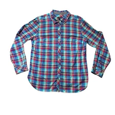 Talbots Plaid Button Front Shirt Women’s Large Multicolor Cotton Long Sleeve