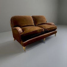 Bespoke Sofa Workshop Howard style Brown Leather & Velvet Sofa Brass Casters