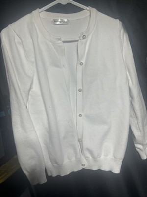SMILING PINKER Sweater WHITE Button Down Cardigan Pearl Buttons GiRLS 12