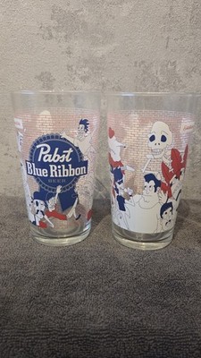 Two Pabst blue Ribbon cartoon art Pint Glass PBR. CE marked.Rare/new collectable