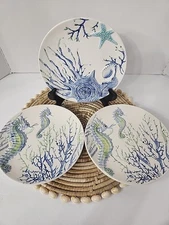 3 Cracker Barrel Coastal Collection Seahorse Starfish Salad Plates 8.5"