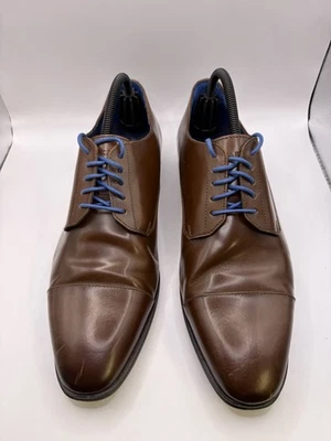 Azzaro homme cuir marron cap toe lacets bleus uni EU 43 - Photo 1/4