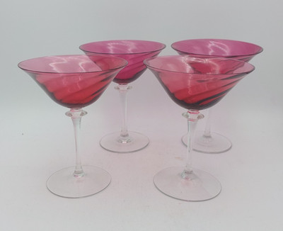 F. Schmidt Garda Rose Cranberry Optic Swirl Martini / Champagne Glasses Set of 4
