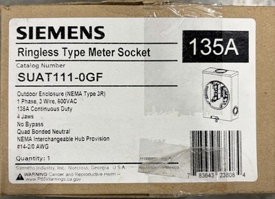 Siemens SUAT111-0GF 135Amp Ringless OH/UG Fed Meter Socket  w/7/16  Barrel Lock
