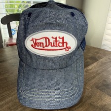 Von Dutch Kustommade Originals Blue Herringbone Trucker Hat SnapBack Red Logo