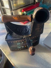 RARE !! Antique Primitive Iron Coal Press Clothes Pressing Iron Mid 20th Century