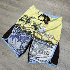 Boardshorts Y2K Rip Curl multicolor escena de playa AOP talla 32 Surfer Resort