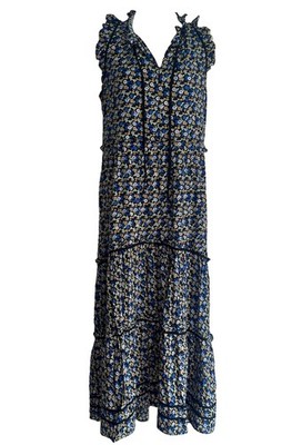 ME+EM Maxikleid mehrfarbig Blumenmuster Stufen Rüschen Schulter entspannt Gr. M