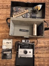 Polaroid Automatic 350 Land Camera Black Silver w/ Case, Portrait Kit, Flash Bu