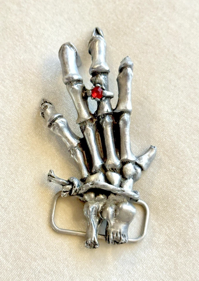 De colección Esqueleto Hebilla Cinturón Mano Gran Anillo Calavera Americana Gótico Punk LEER Foto 2 de 4