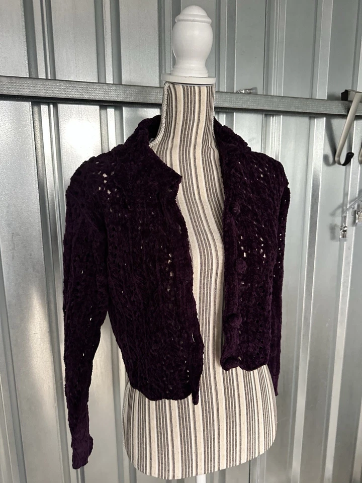 Raro| Cárdigan tejido grueso punto referencia vintage años 90 púrpura talla pequeña para mujer Foto 2 de 4