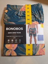Bonobos Swim Trunks Mens MEDIUM Teal Floral 7 Inseam Quick Dry UPF 50 Mesh Line