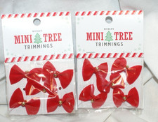 10 Mini Red Bow Christmas Tree Ornaments Gold Bead Center 1 1/4" for Small Tree