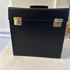 Vintage Black Vinyl Record Carrying Case Storage Box with Keys Holds LPs 12"