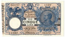 5 LIRE BIGLIETTO DI STATO VITTORIO EMANUELE III FLOREALE 27/12/1911 qFDS