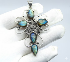 Labradorite Gemstone Handmade 925 Sterling Silver Jewelry Pendant Size-2.5"