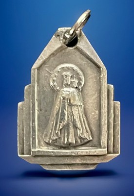 Vintage Catholic Notre Dame De Bon Secours Petite Silver Tone Religious Medal