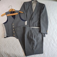 VTG 70s Sears Perma-Prest Action 3 Pc Suit Grey Poly Suit Mens P36x30 42Chest