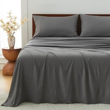 4-Pcs Size Sheets Set, 10-16" Deep Pocket, Non-Slip Elastic King 06- Dark Grey