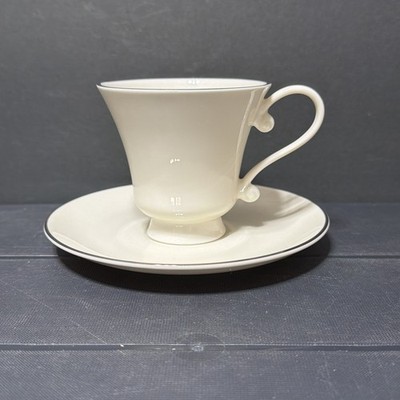 Set of 4 PICKARD SIGNATURE Footed Cups & Saucers Silver Trim (J22*)