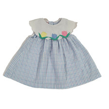 Samara Gingham Plaid Tulip Bib Dress Vtg 2T Blue Embroidered Scalloped 90s