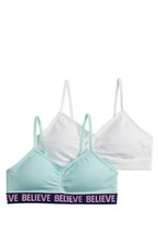 Girls Maidenform 2-pk Blue Believe White Seamless Ruched Cropped Bras Size Mediu