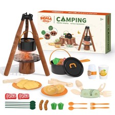 Kids Camping Toy Set, Pretend Play Cooking Set with Spray Stove, Food Toys, T...