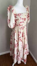 Abercrombie & Fitch Emerson Dress Poplin S Tall Floral Peasant Guest Party Cream