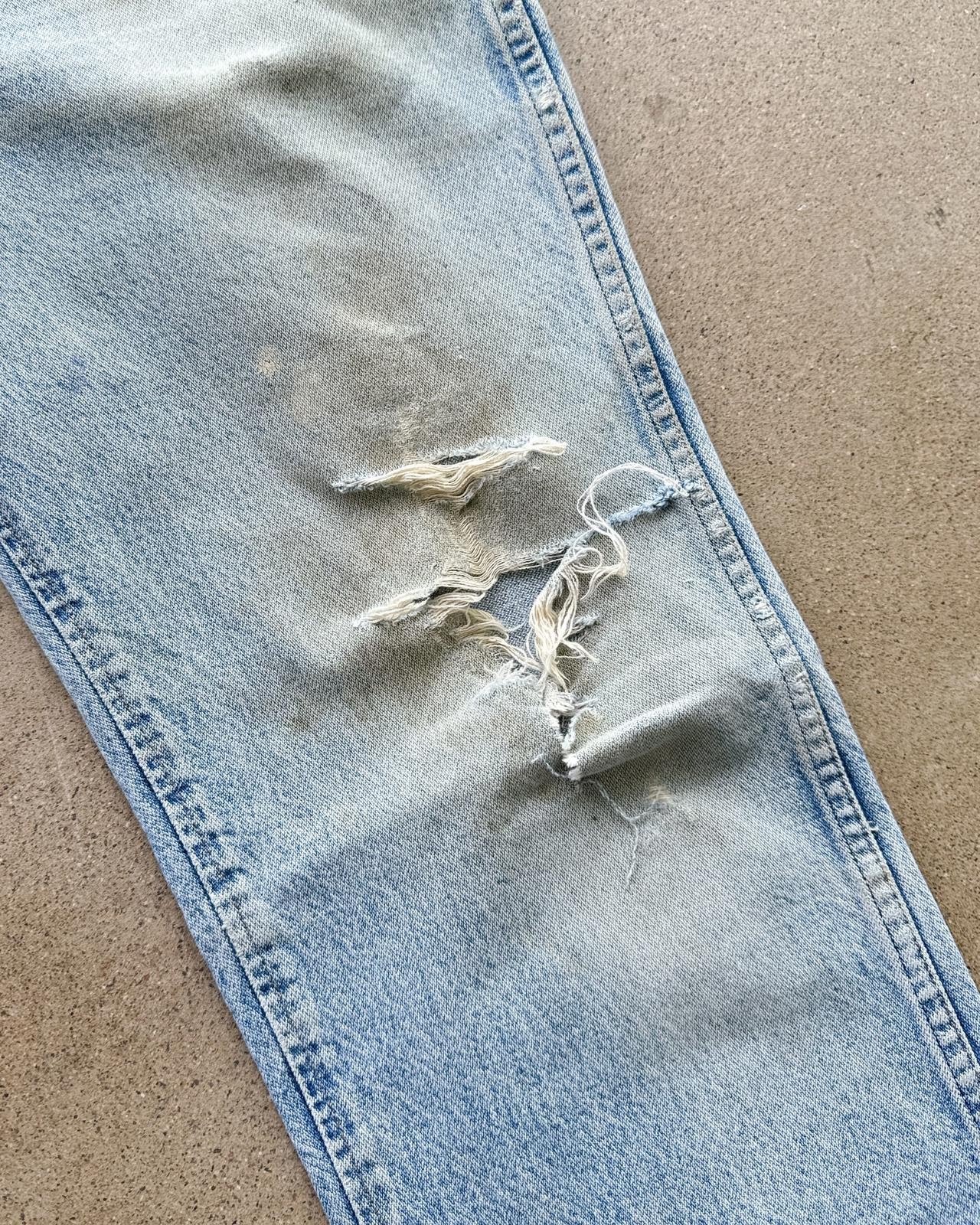 Vintage 90s Wrangler 36 MWZ Jeans Straight Leg Men's 34 Light Wash Distressed image 5