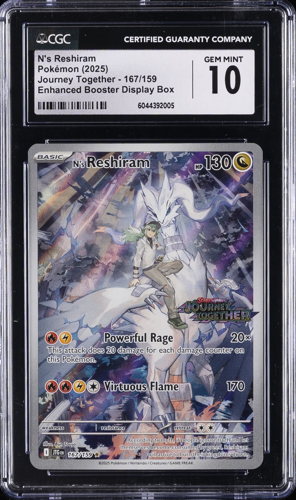 2025 POKEMON JOURNEY TOGETHER #167/159 N'S RESHIRAM CGC 10 GEM MINT