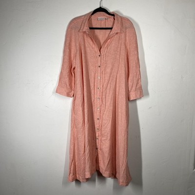 Calypso St. Barth Dress Womens XL Pink Linen Long Shirt Button Front 3/4 Sleeve