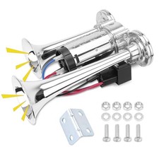 12V 600DB Upgraded Air Horn Dual Trumpets, Super Loud Train Electric silver