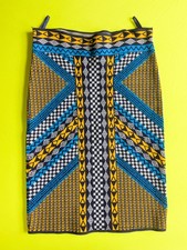 BCBG MAXAZRIA Mixed Geo Blue and Yellow Motif Pencil Skirt Size S