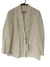 Zara ZW Womens Blazer Jacket Large Ecru Double Breasted Linen Blend 3014/586 NWT