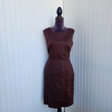 Calvin Klein Sleeveless Cotron Dress Brown Side Zip Stich Layred Lined Cotton 10