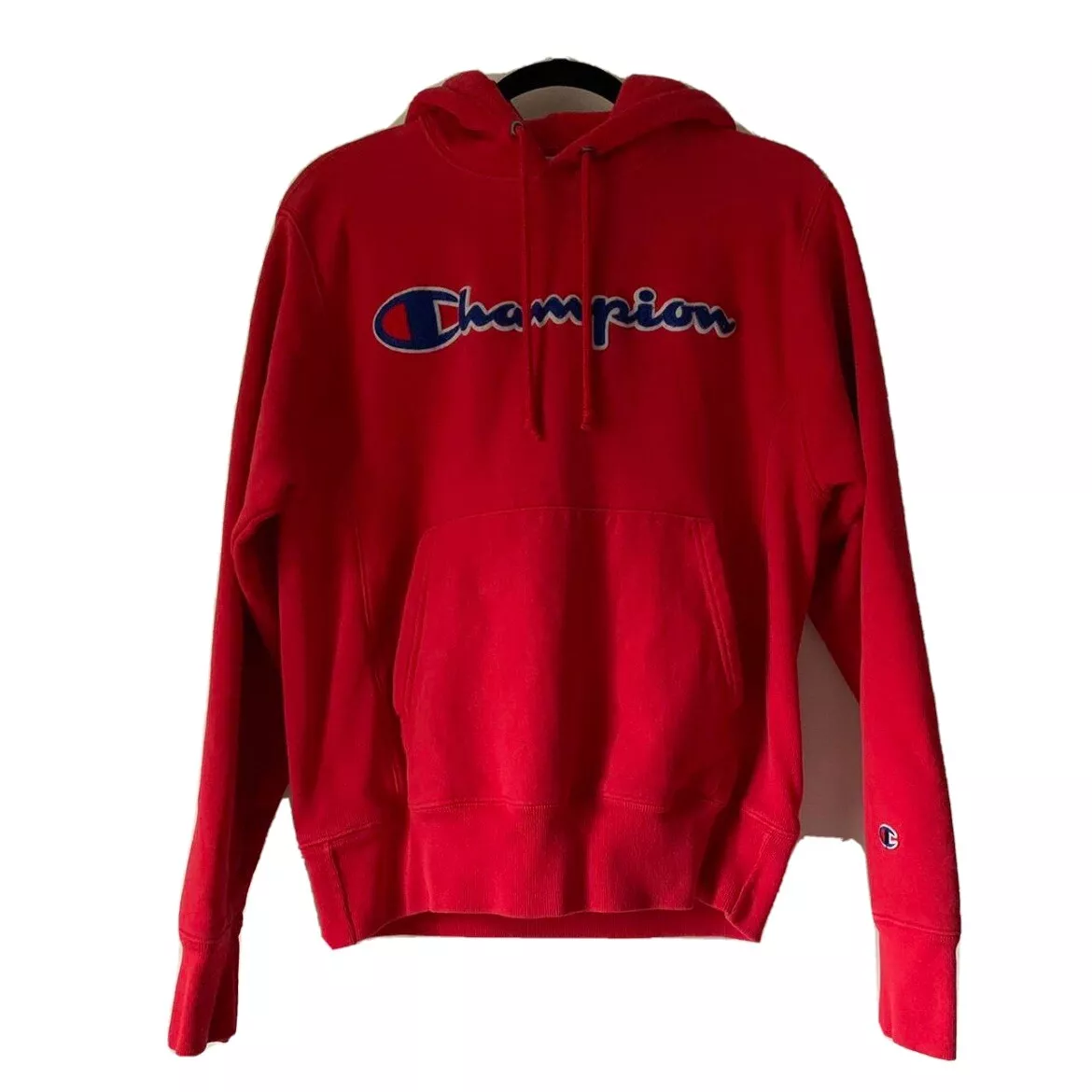 champion reverse weave hoodie hooded sweatshirt red size large