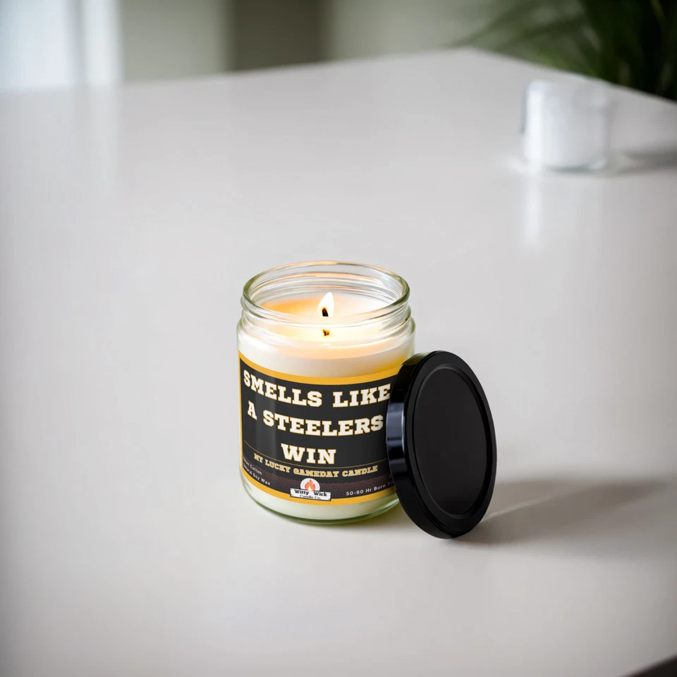 Подарочная свеча для фаната Pittsburg Steelers пахнет как свеча для выигрышной игры - Изображение 3 из 4