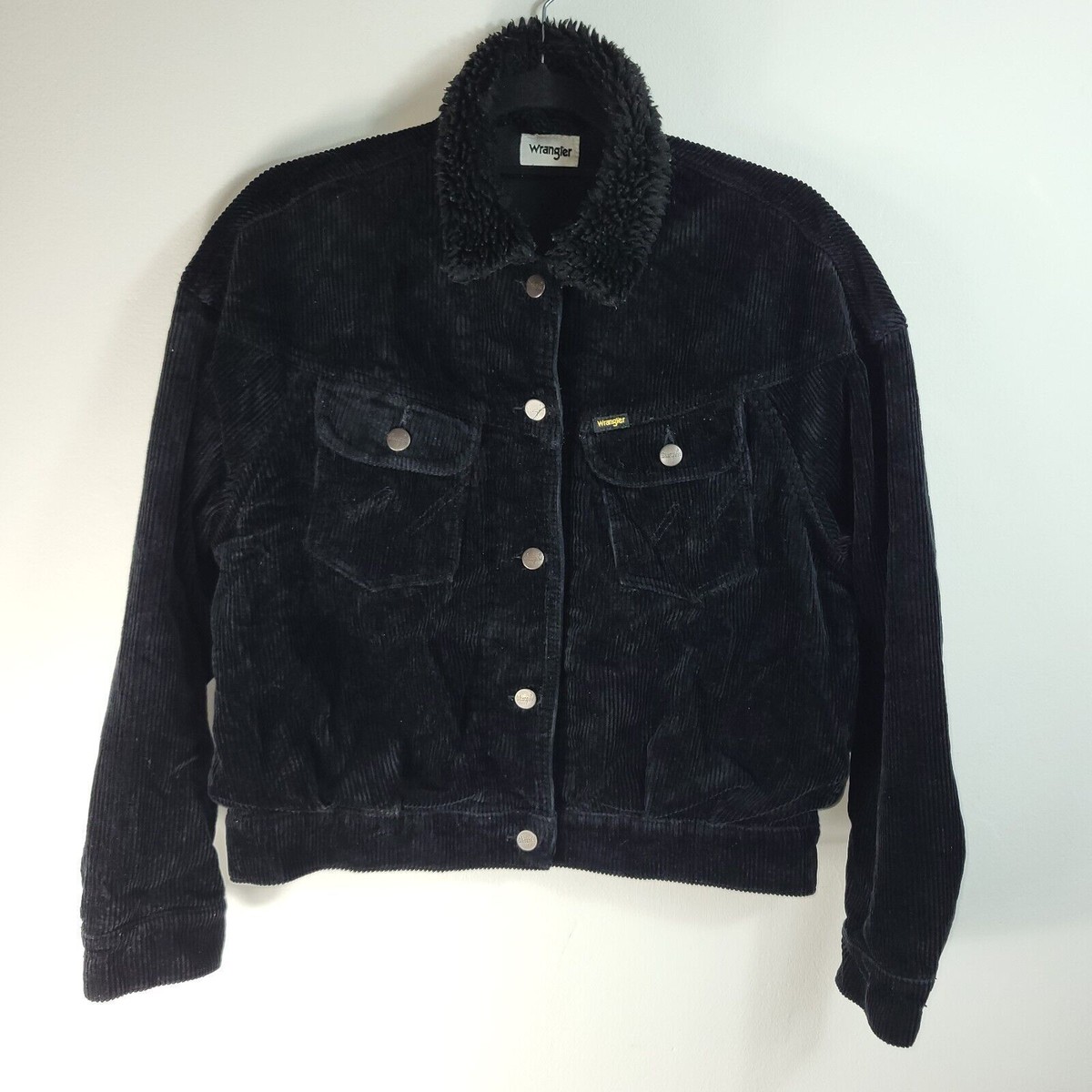 Wrangler Unisex 80's Western Corduroy Jacket Sherpa Collar Lined Black Size  S
