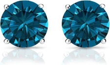 1 Carat Blue Diamond Stud Earrings in 14 Karat White Gold