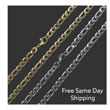 Stainless Steel Gold Plated Figaro Chain 5mm Unisex  Hip Hop Jewelry Women, Men