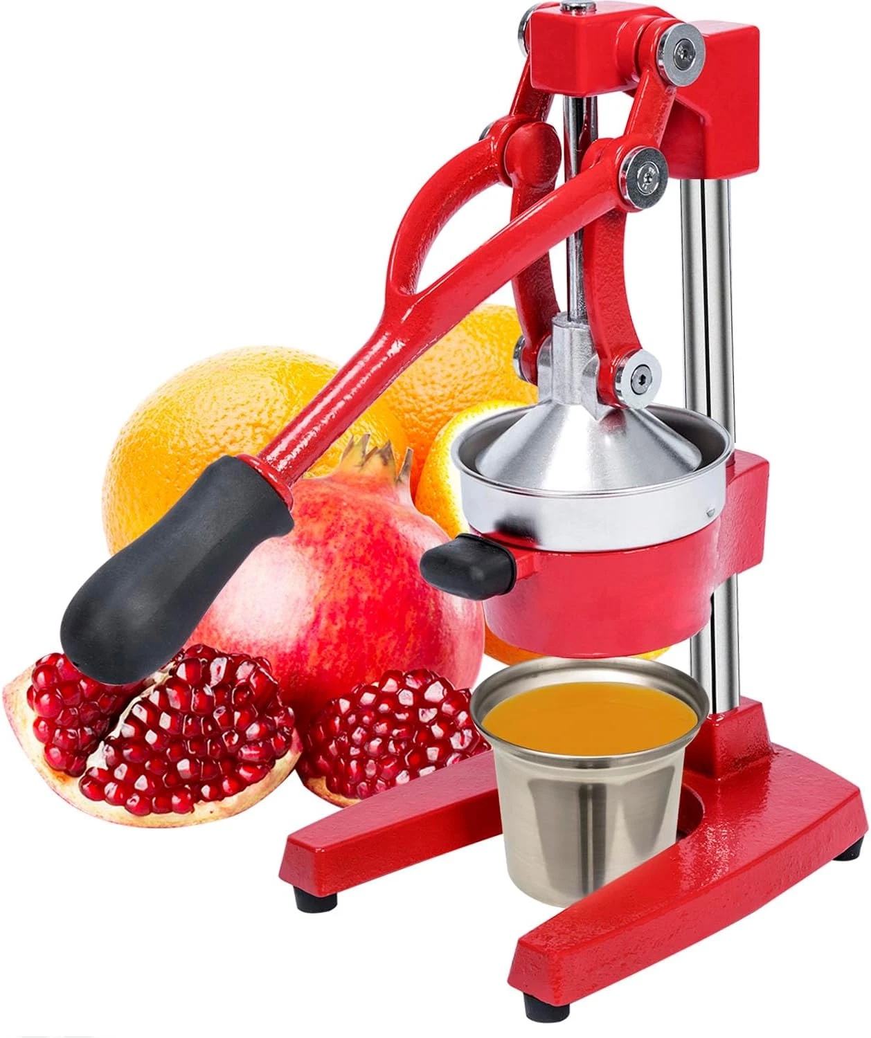 Heavy Duty Cast Iron Manual Citrus Juicer with Stainless Steel Cup - Red