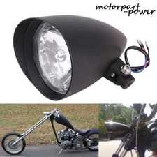 Black Bullet Tri Bar 5.75" Headlight For Harley Sportster Dyna Softail Chopper