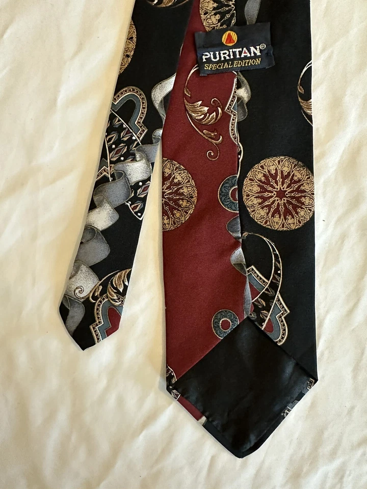 CORBATA VINTAGE PURITANA EDICIÓN ESPECIAL NEGRA ABSTRACTA FLORAL MARRÓN BEIGE Foto 3 de 4